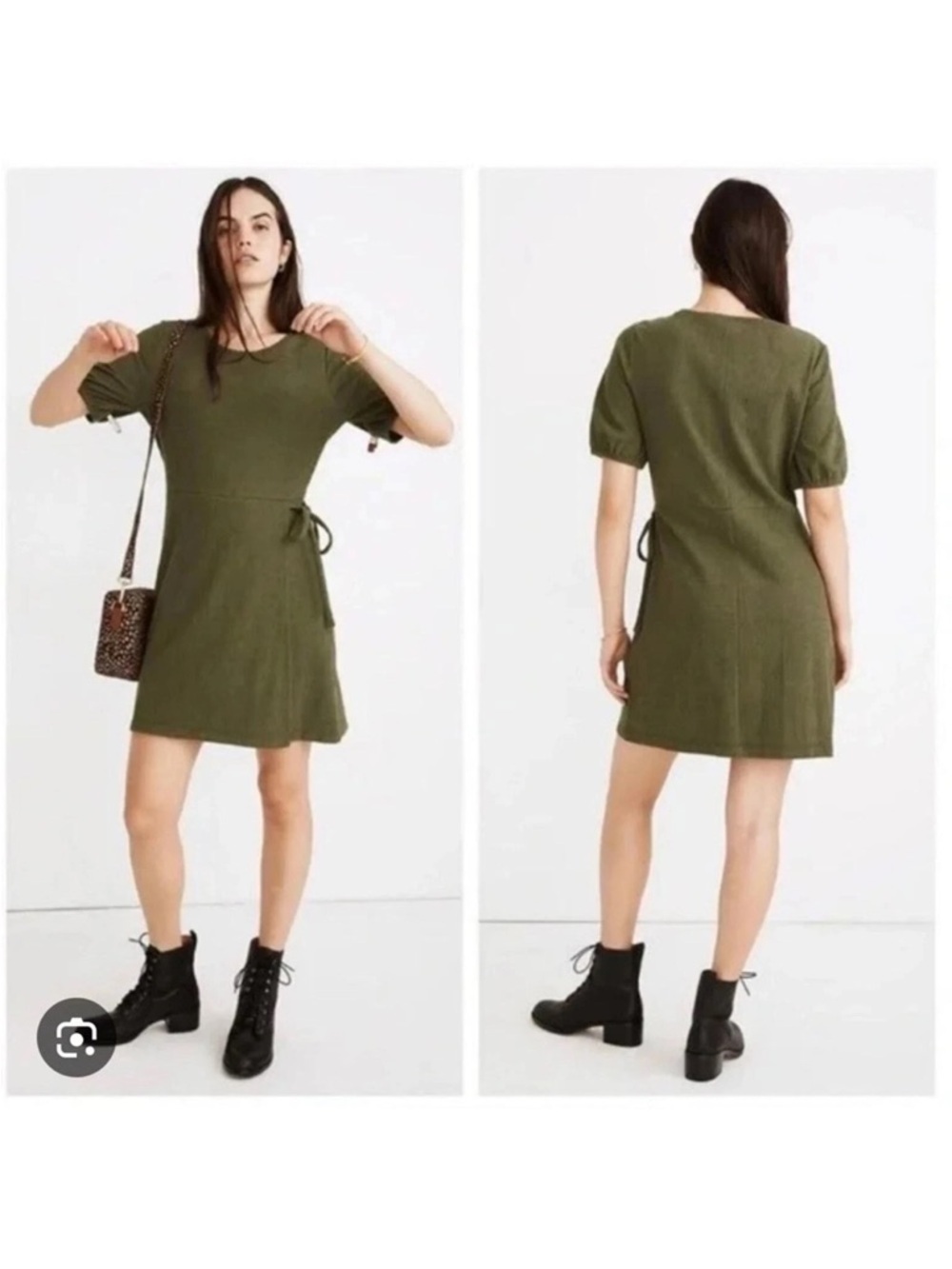 Madewell Olive Green Short Sleeve Wrap Tie Dress - Women's